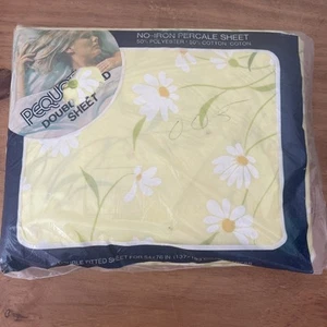 Vtg Pequot No-Iron Double Fitted Sheet Dainty Daisies Floral 54X76 " USA - Picture 1 of 8