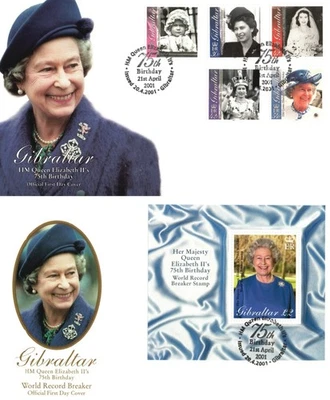 Gibraltar 2001 HM Queen Elizabeth II Birthday Stamps & MS FDC - Image 1 of 3