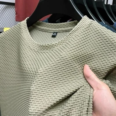 Men's Short Sleeve Mesh Bamboo Ice Silk T-shirt Casual Versatile Summer Elastic - Image 1 of 4