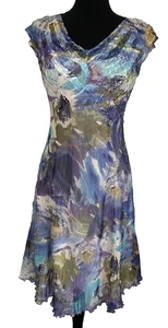 Vestido midi Komarov azul púrpura turquesa acuarela Charmeuse con tirantes talla S - Imagen 1 de 16