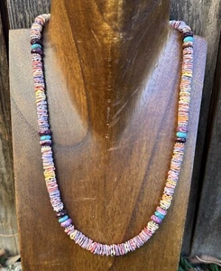 Collar de cuentas de turquesa espinosa con concha de piedra multicolor de plata de ley de 18 pulgadas - Imagen 1 de 12