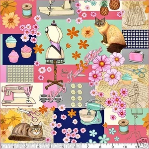 RJR / DAN MORRIS "HOME SEWEET HOME" 2354 SEWING CATS FOOD FABRIC PRICED @ 1/2 YD - Picture 1 of 1