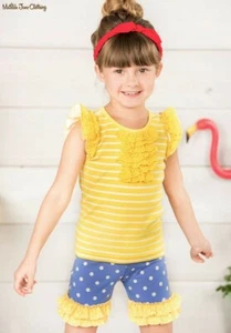 Matilda Jane ~ sz 8 Girls New Blue x White Dots Day Camp Ruffle Bike Shorties - Picture 1 of 4