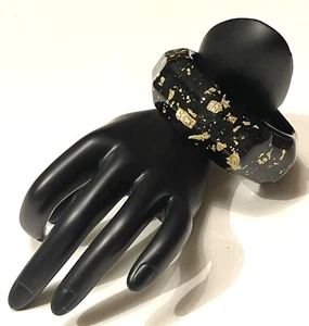 Bracciale Acrilico Grosso Nero Oro Foglio Fiocco Plastica Retrò - Foto 1 di 13