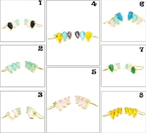 Multi-Color Agate Onyx Quartz Chalcedony Amethyst Gold Plated Ear-Cuff Earrings - Picture 1 of 34