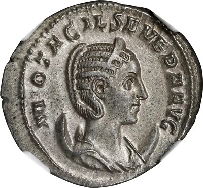 Otacilia Severa, wife of Philip I, Roman Empire AR Denarius, (247 AD) NGC AU - Image 1 of 4