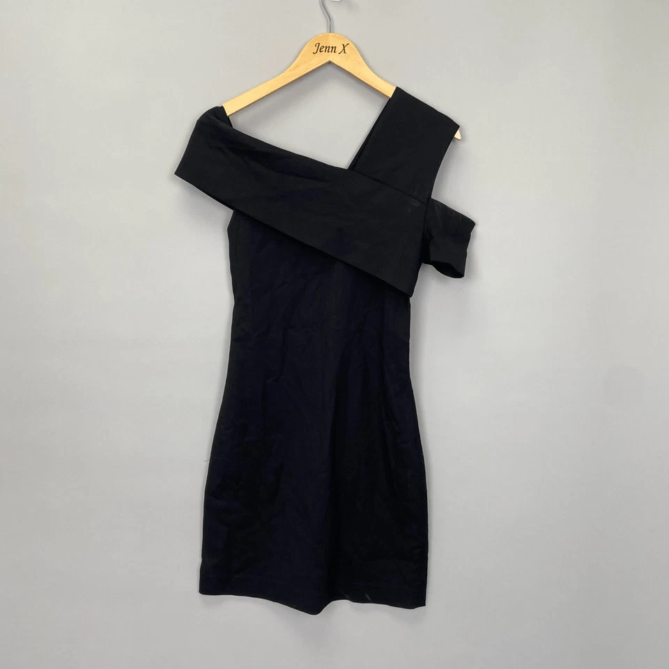 Mini Vestido HELMUT LANG Negro Asimétrico Hombro Descubierto Talla 2 Corte Lana Elástico Foto 1 de 4