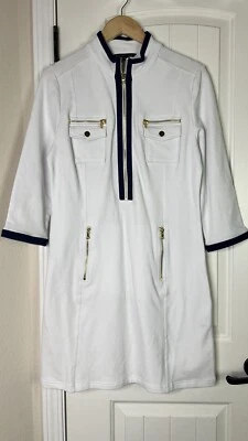 Vestido tejido Boston Proper Chic con cremallera para mujer blanco mangas 3/4 cuello falso náutico LG Foto 1 de 4