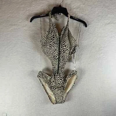 Traje de baño Michael Kors para mujer estampado animal cremallera corte frontal de una pieza talla 10 nuevo con etiquetas Foto 1 de 4
