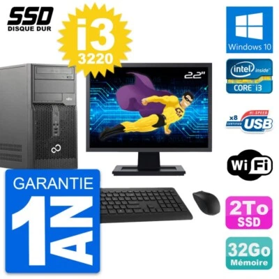 PC tour Fujitsu Esprimo P510 Pantalla 22" i3-3220 RAM 32Go SSD 2To Windows 10 Wi - Imagen 1 de 4