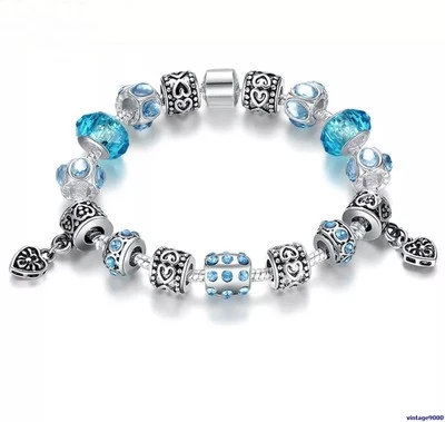 Charm Damen Bettelarmband 15 Elemente Liebe Herz Zirkonia Stein Love 18 cm 030 - Bild 1 von 2