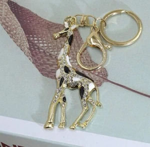 Giraffe Keyring Silver Gold Diamonte Charm Keychain Bag Rhinestone Gift New - Picture 1 of 6