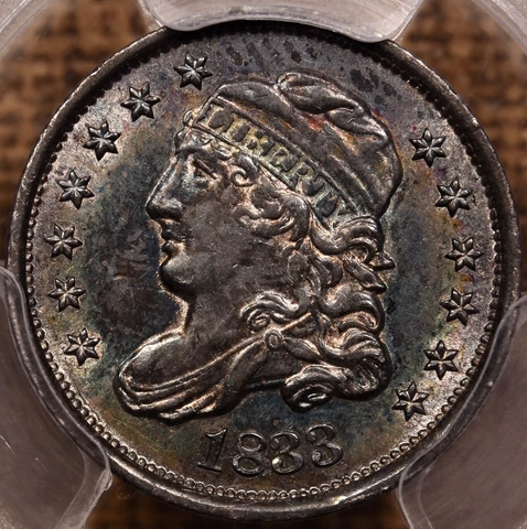1833 LM-8 EDS Capped Bust half dime, PCGS AU58, sweet color! DavidKahnRareCoins Cover