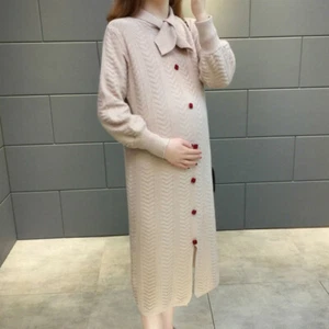 Pregnant Women Maternity Jumper Dress Sweet Knitwear Elastic Midi Elegant - Picture 1 of 15