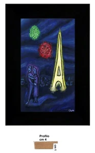 Chagall Parigi Stampa su tela eff. dipinto con Cornice in legno nera  Spes. cm 4 - Imagen 1 de 5