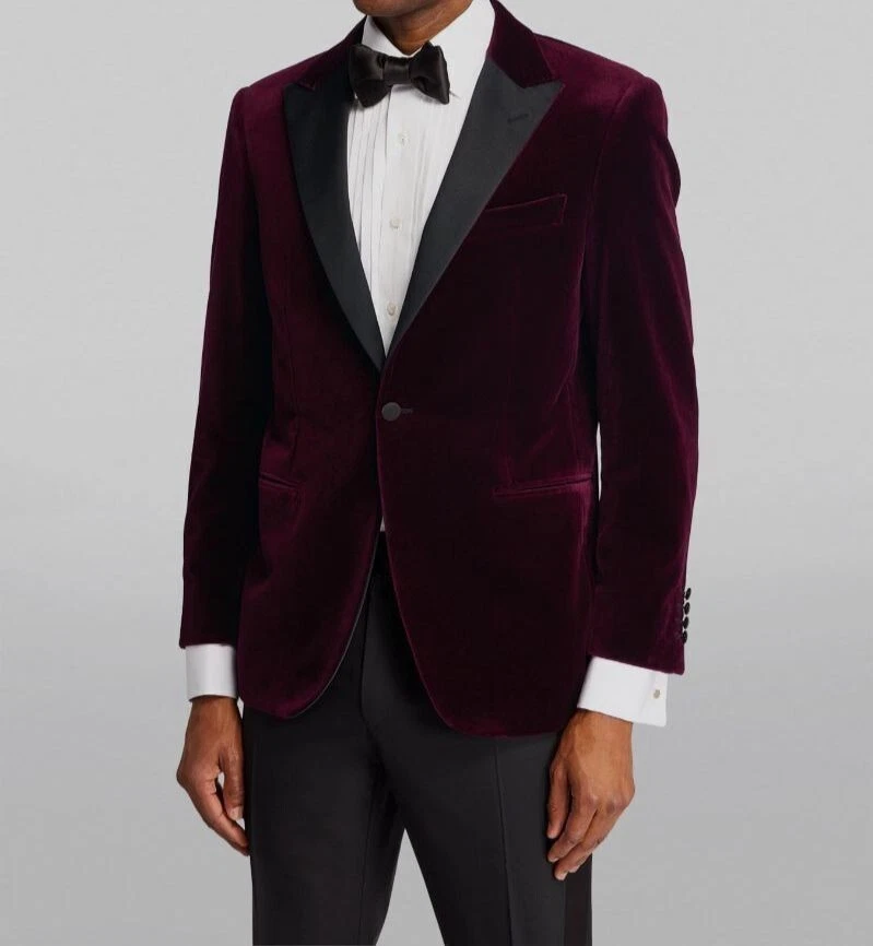Canali L132408 Mens Dark Red Regular Fit Velvet Dinner Suit Jacket Size 48 7 R - Image 1 of 3