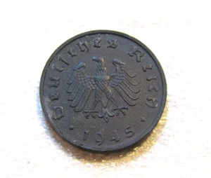 1945-F Germany 10 Reichs Pfennig Zinc Coin WWII Third Reich - Picture 1 of 5