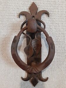 Antique Wrought Iron Door Knocker with Two Leaves