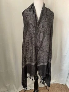 Jacelyn Smith Black/Gray Paisley Pattern Scarf/Wrap/Shawl - Picture 1 of 9