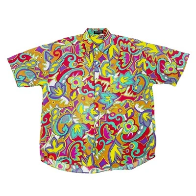 RARE VTG STRUCTURE COLORFUL ALL OVER PRINT FLORAL BUTTON UP SHIRT MENS LARGE - Image 1 of 4
