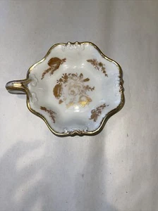 Vintage Porcelain China Barat Limoges France Gold Floral Nappy Handle Nut Dish - Picture 1 of 6
