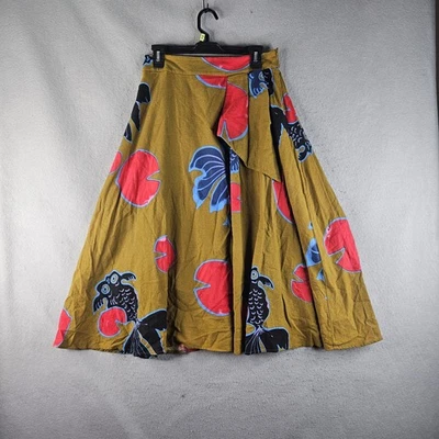 Eva Franco Skirt Womens 10 Brown Fish Print Boho Midi Lined Artistic Flare - Image 1 of 4