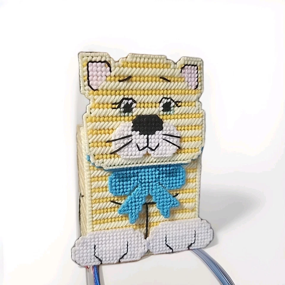 Cubierta de caja de pañuelos para gato de lona de plástico cosida a mano de colección naranja atigrada  Foto 1 de 4