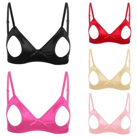 Sexy Women Open Breast Cup Exposed Nipple Split Bralette Non-padded Lingerie Bra