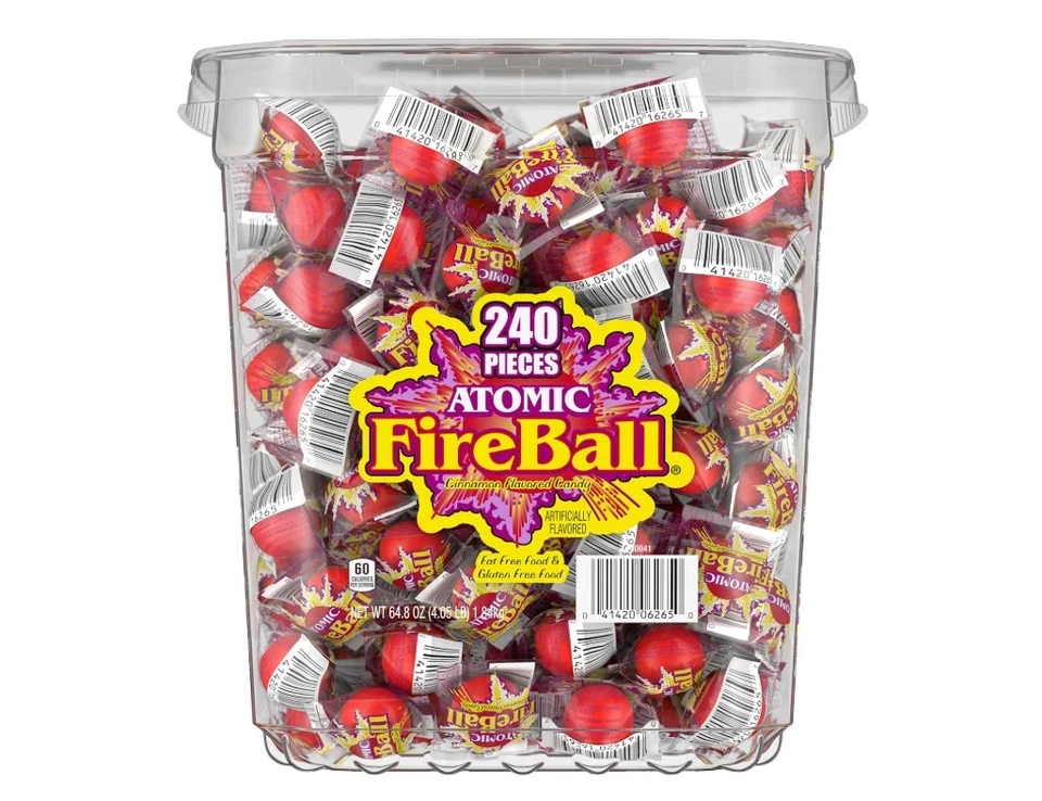 Wonka Atomic Fireball Candy Cinnamon Flavor Individually Wrapped,240 count 7.5 g