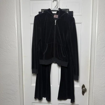 Moletom com capuz vintage Y2K Juicy Couture veludo preto GG, calça logotipo coroa M - Imagem 1 de 4