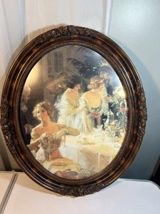 Large Vintage Oval Ornate Frame Print 23x19” “ The Dinner Party” - Picture 1 of 9