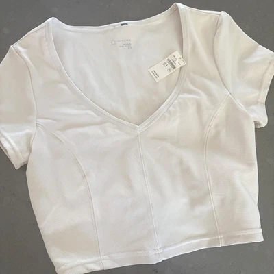 OFFLINE Aerie Real Good Ribbed Cropped V-Neck Top Athleisure Short Sleeve NEW S - Image 1 of 4