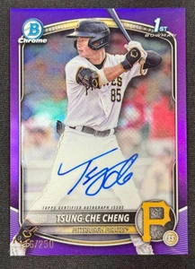 Tsung-Che Cheng Auto/250 Púrpura 1st 2025 Topps Bowman Cromo Piratas - Imagen 1 de 2