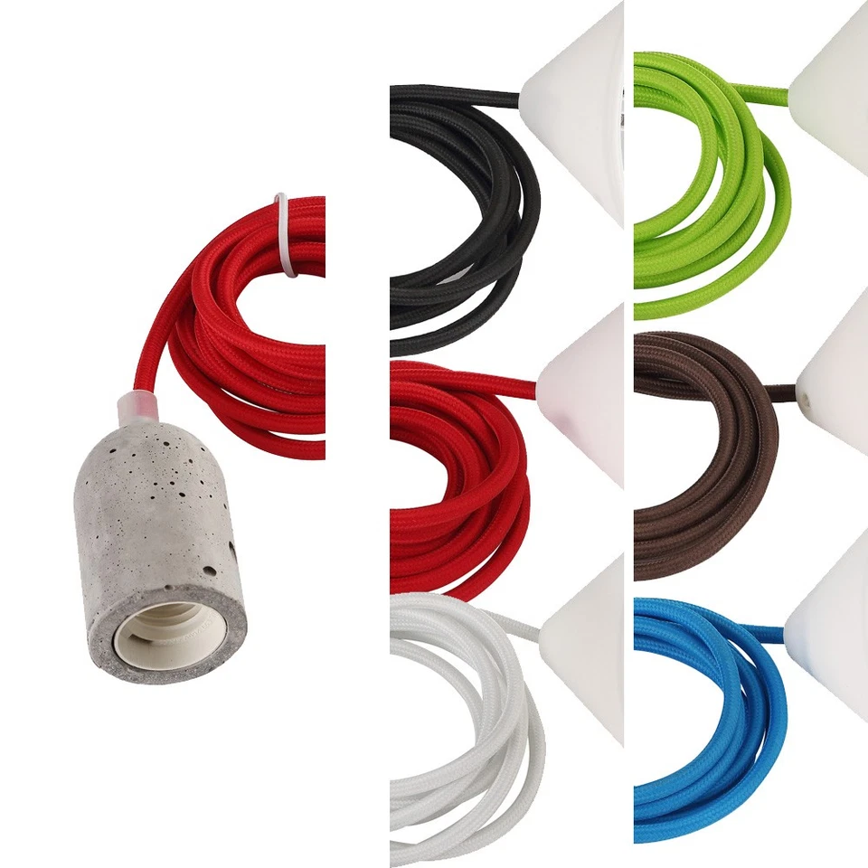 Design Hängelampe Leuchte Textilkabel verschiedene Farben Betonfassung E27 - Bild 1 von 1