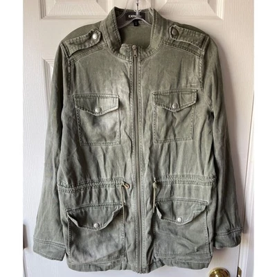 Chaqueta Express Para Mujer Mediana Cambray Utilitaria Cremallera Bolsillos Carga Informal Verde Foto 1 de 4