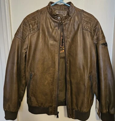 NWT Boston Harbour VINTAGE Brown Leather Men's Jacket, Medium, Zippered Pockets - Image 1 of 4