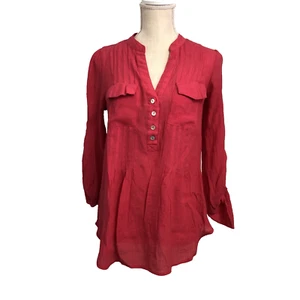 VALERIE STEVENS Pink Blouse Top Pleated Loose Fit Size Medium Roll Tab Sleeve - Picture 1 of 3