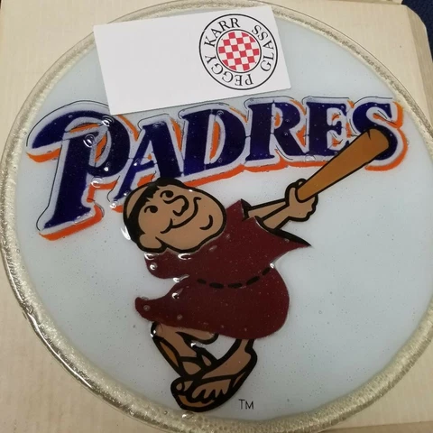 San Diego Padres vintage glass plate, original box, Peggy Karr Cover