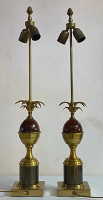 1970′ Paire De Lampes En Bronze DLG Maison Charles Avec Oeuf En Bakélite - Photo 1/4