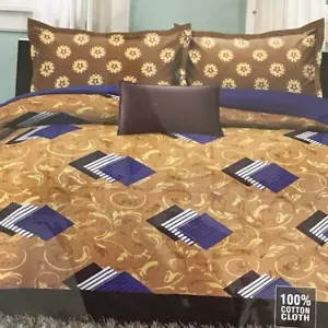 3 Pieces Designer Cotton Bed sheet with pillowcases 1 Flat Sheet + 2 Pillowcases - Picture 1 of 3