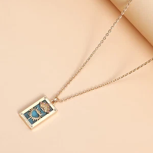 Rectangle Sun Moon Star Enamel Tarot Card Pendant Necklace Crystal Necklace - Picture 1 of 41