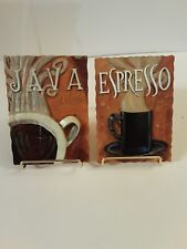 Coffee Themed 3D Resin Wall Plaques Set Of 2 Java Espresso