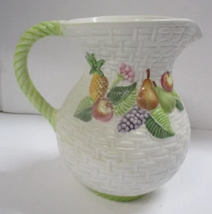 Ceramic Harry & David Basketweave Fruit Motif Pitcher Made in Portugal - Picture 1 of 7