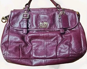Coach Burgundy Plum Madison Leather Flap Carryall 18621 GOOD - Picture 1 of 24