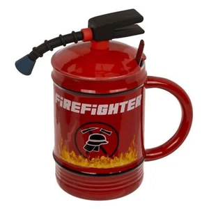 Kaffeebecher Trinkbecher XL 450ml Keramik mit Henkel Deckel und Löffel Feuerwehr - Bild 1 von 7