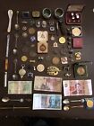 Joblot rare antique collectibles & curios coins notes medals enamel badges etc