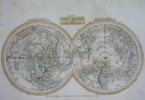 1835 ORIGINAL MAP WORLD POLAR PROJECTION UNITED STATES TEXAS AUSTRALIA EUROPE - Picture 1 of 3