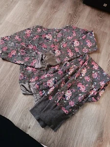 Lucky Brand Joggers Outfit Girls XLGrey Pink Flowers Sweatshirt Sweatpants Satin - Picture 1 of 13