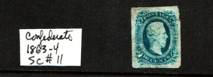 1863-4  U.S. CONFEDERATE STATES 10c Blue JEFF DAVIS Die A Sc#11 Unused. No Gum - Picture 1 of 3