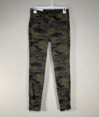 Francesca's Harper Skinny Denim Jeans Women's 27 Green Washed Camo Zippers NWT - Image 1 of 4